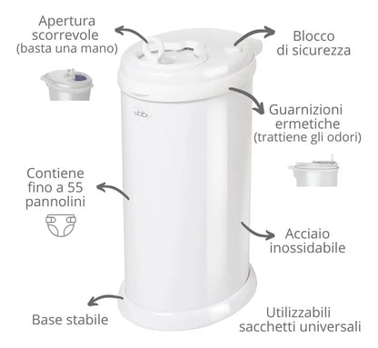 Ubbi Cubo de Pañales - Acero Inoxidable, Color Blanco