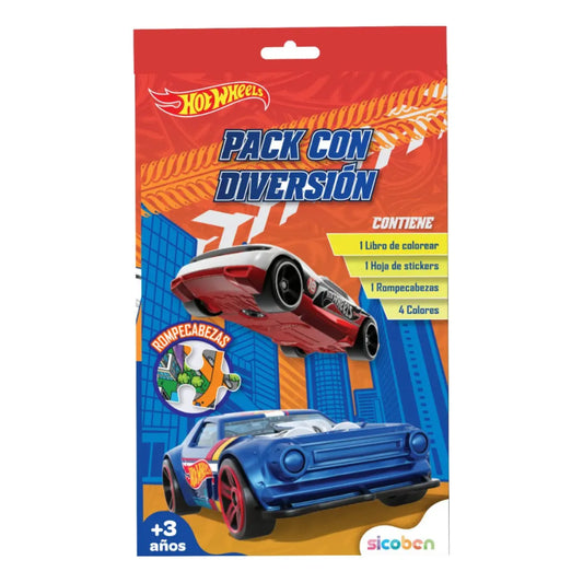 HOTWHEELS PACK CON DIVERSIÓN DE ROMPECABEZAS 