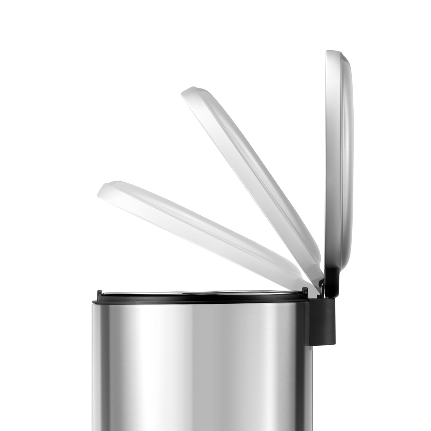 Basurero de pedal acero inoxidable EKO modelo LL02 con tapa abierta y diseño moderno