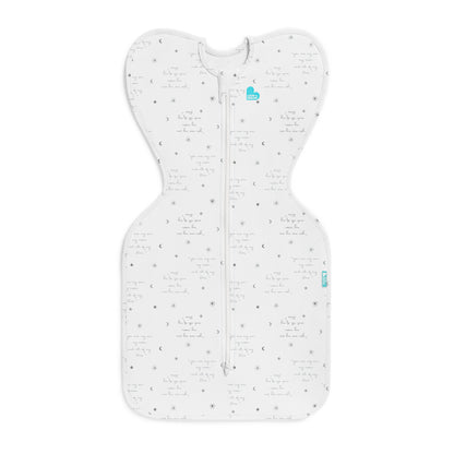 Envolvedor blanco LOVE TO DREAM, vista frontal, diseño de estrellas y luna