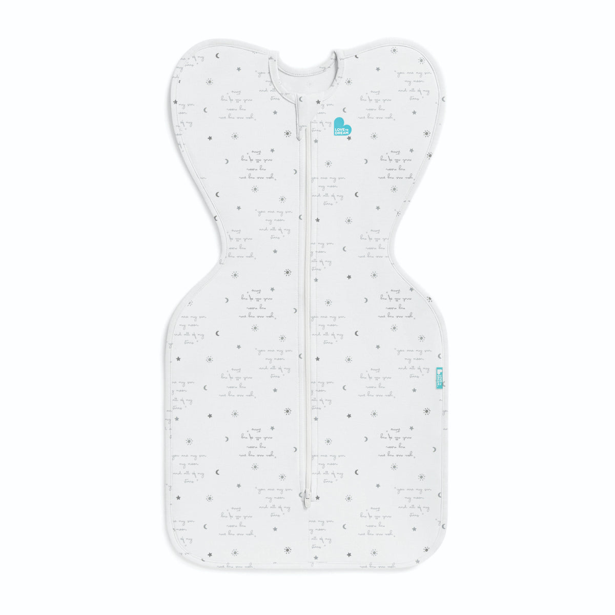 Envolvedor blanco Love to Dream con diseño de estrellas, vista frontal y suave para bebés