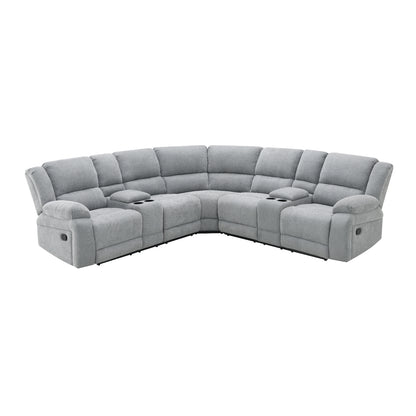 Seccional Reclinable Acme Furniture LV06840 - Sofá Modular 3 Piezas con Consola, Portavasos y Chenille Gris
