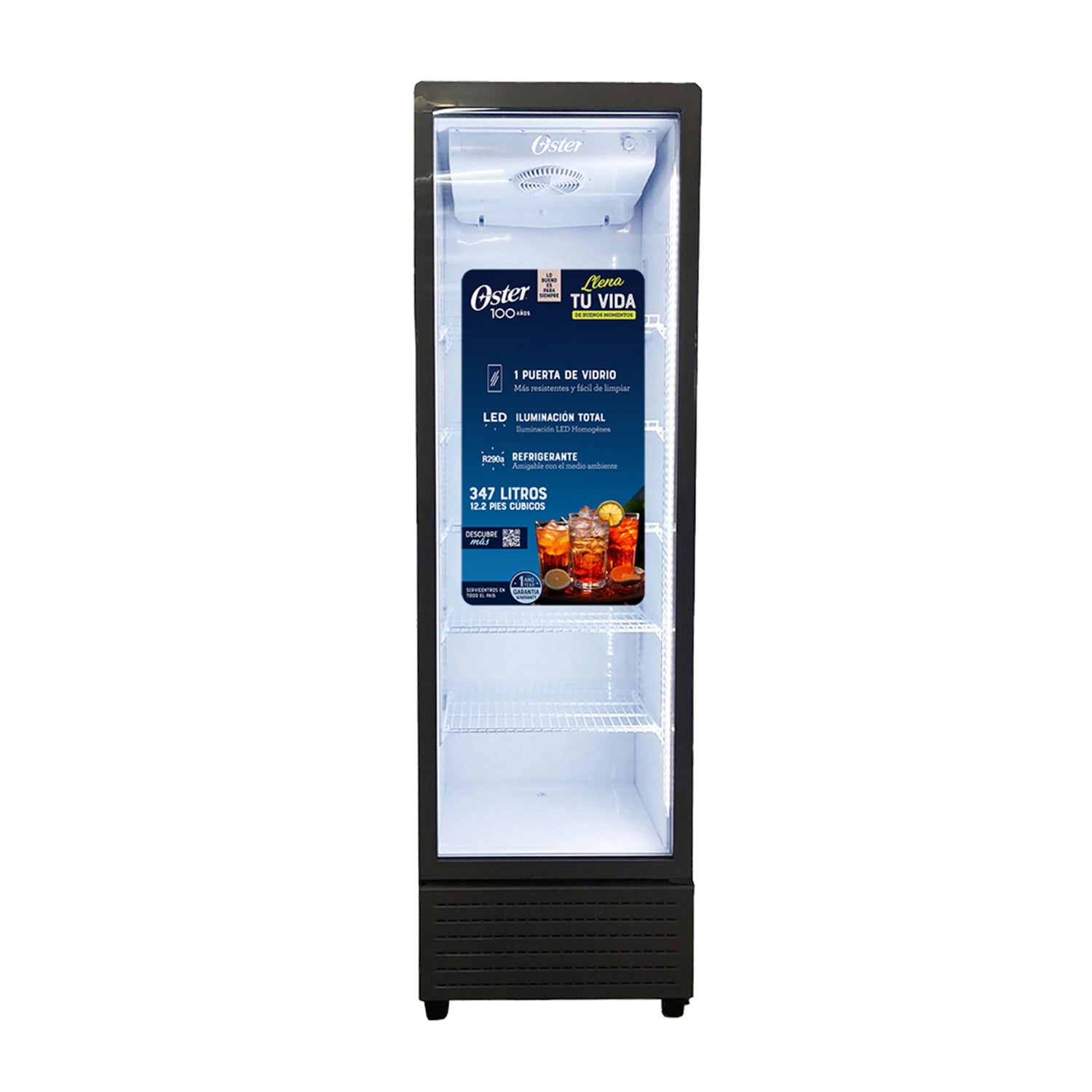 Vitrina Refrigerante Oster 12' OS-VSCX347B – Puerta de Vidrio LED