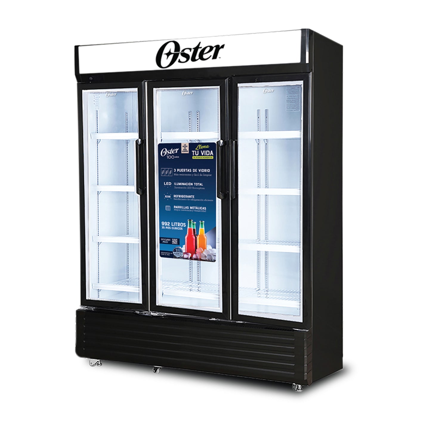 Vitrina Refrigerante Oster 35' – 3 Puertas de Vidrio con Iluminación LED