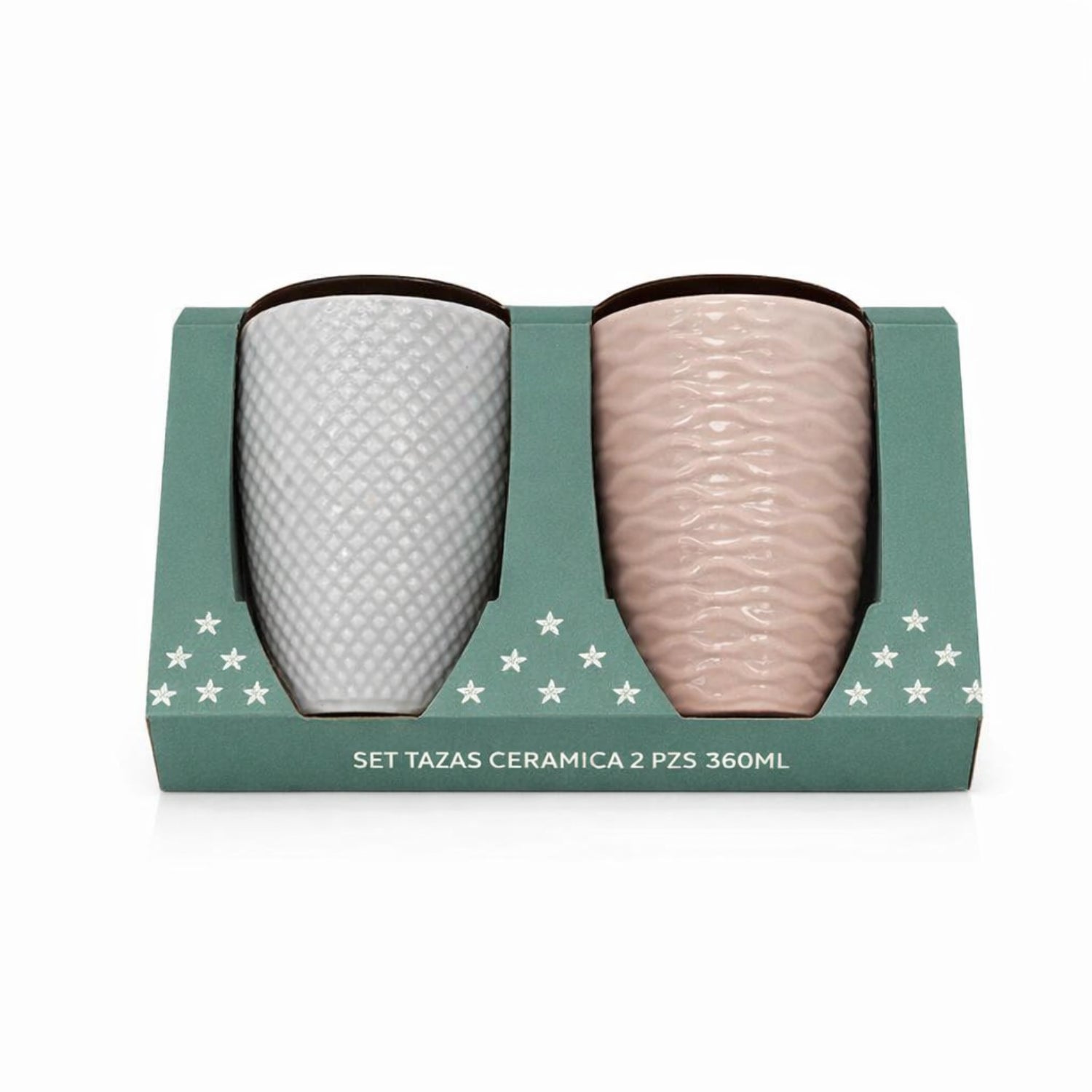 Set de Tazas de Cerámica 360 ml - Juego de 2 Piezas con Textura Relieve y Colores Surtidos