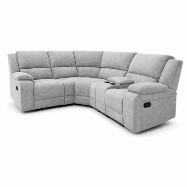 Seccional Reclinable Acme Furniture LV06840 - Sofá Modular 3 Piezas con Consola, Portavasos y Chenille Gris
