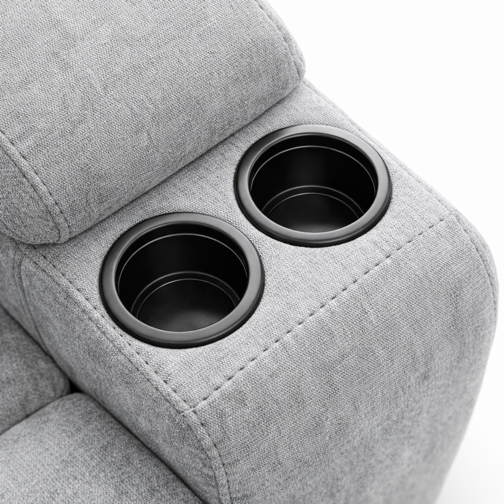 Seccional Reclinable Acme Furniture LV06840 - Sofá Modular 3 Piezas con Consola, Portavasos y Chenille Gris