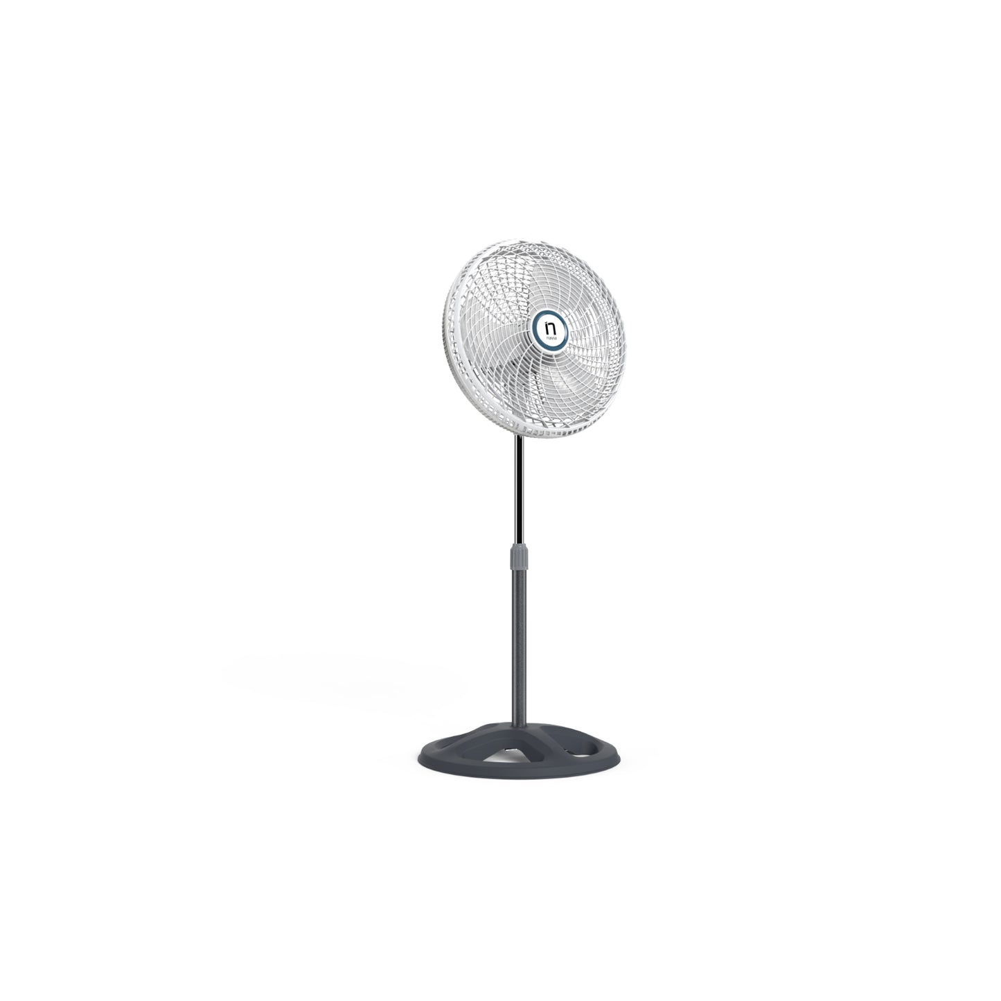 Ventilador de pie negro, vista lateral, ideal para mantener el ambiente fresco
