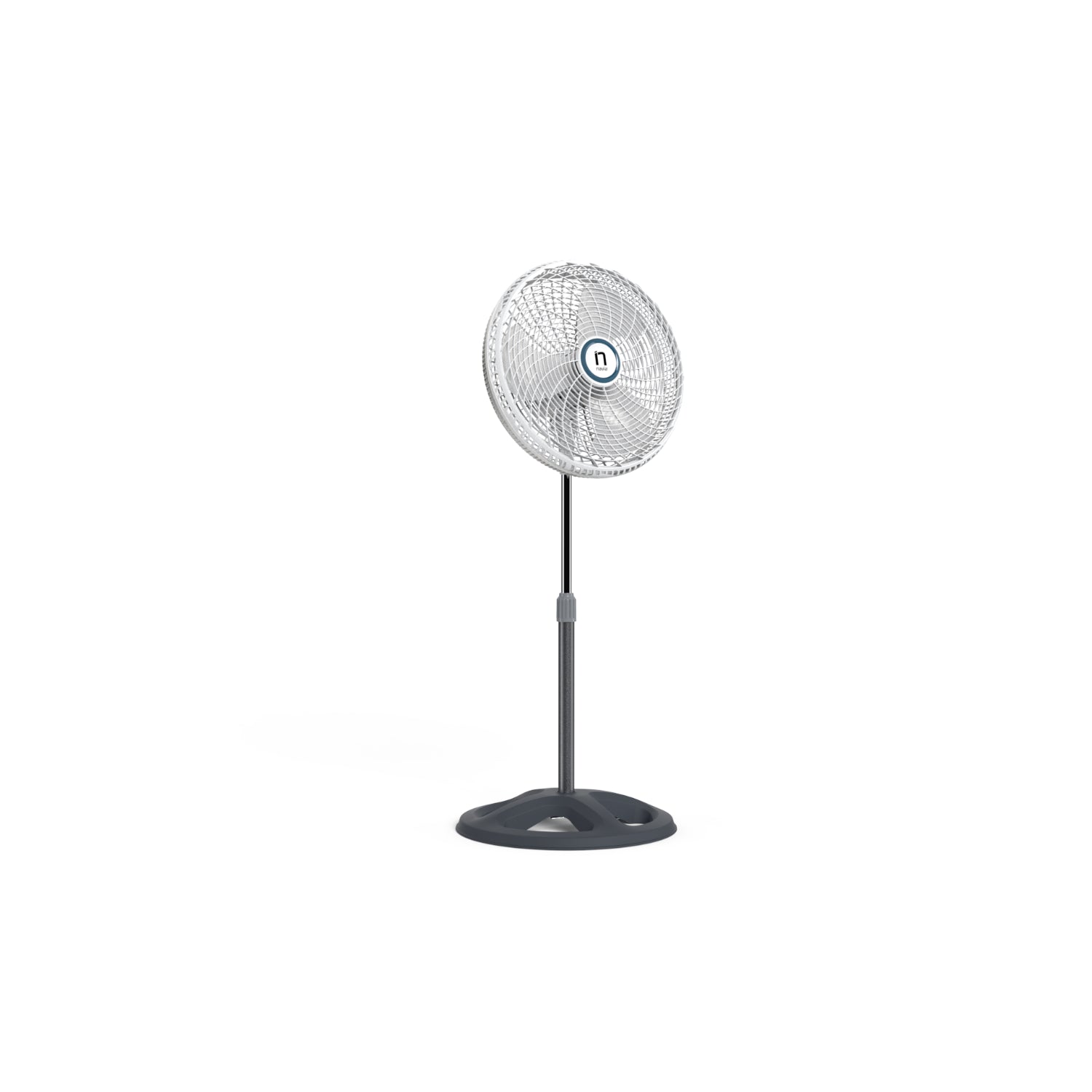 Ventilador de pie negro, vista lateral, ideal para mantener el ambiente fresco