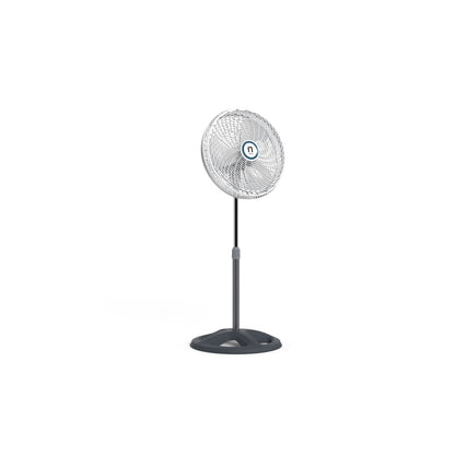Ventilador de pie negro, vista lateral, ideal para mantener el ambiente fresco