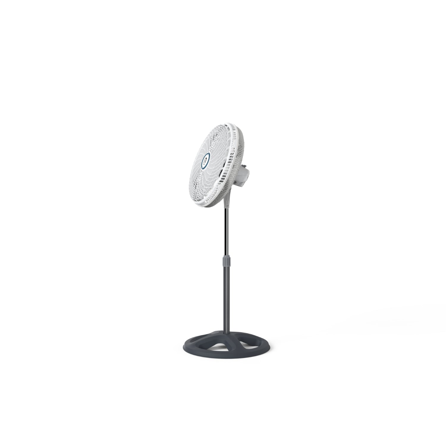 ventilador blanco de pie, vista lateral, ideal para interiores