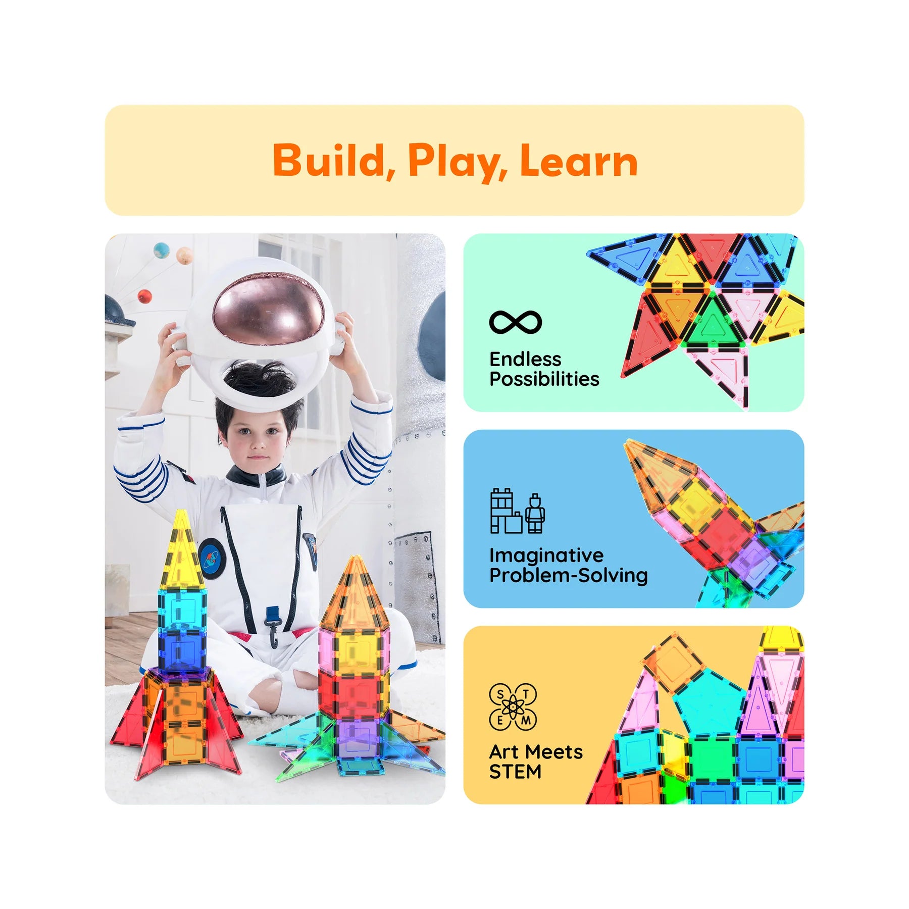 32PCS MAGNETIC TILES ROCKET SET