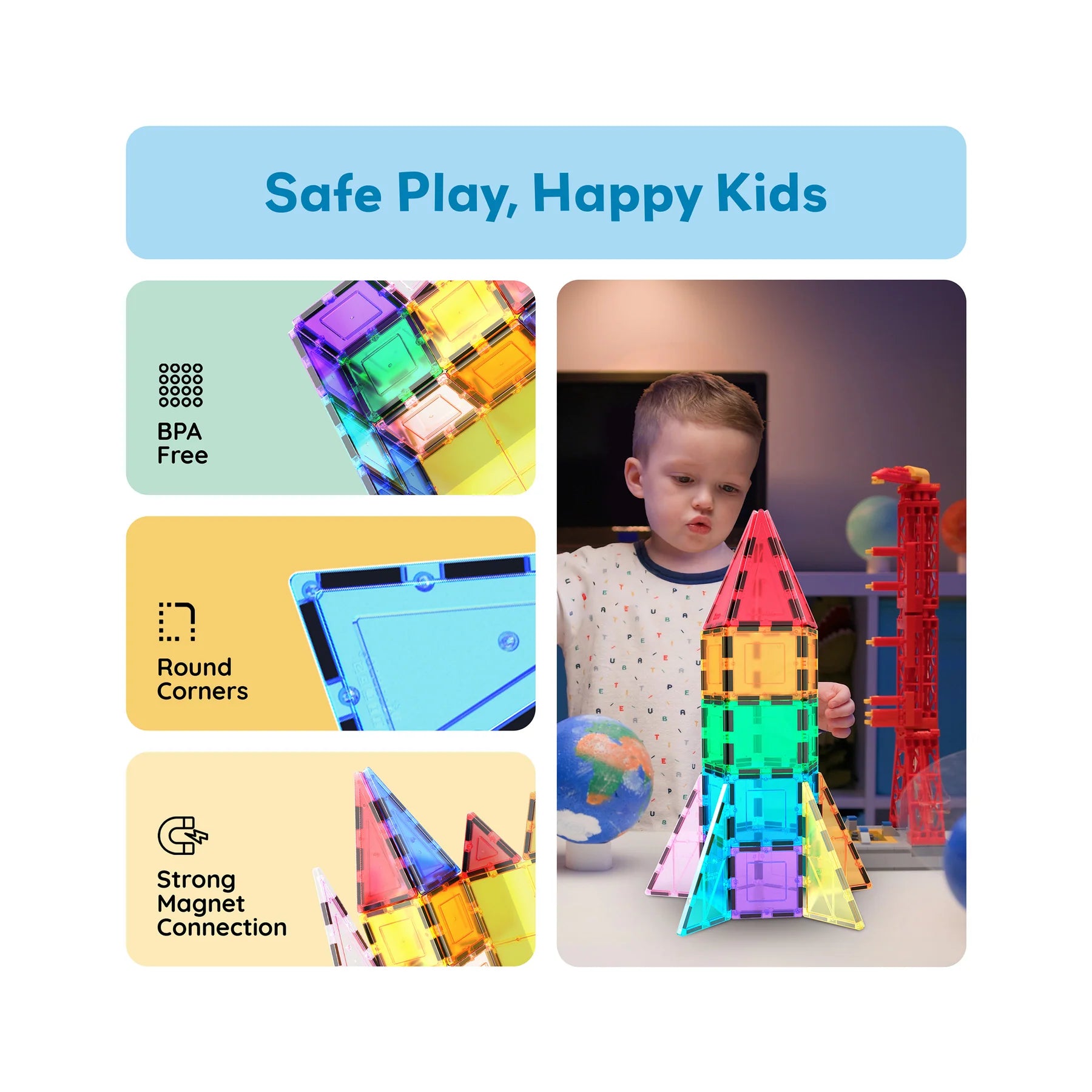 32PCS MAGNETIC TILES ROCKET SET