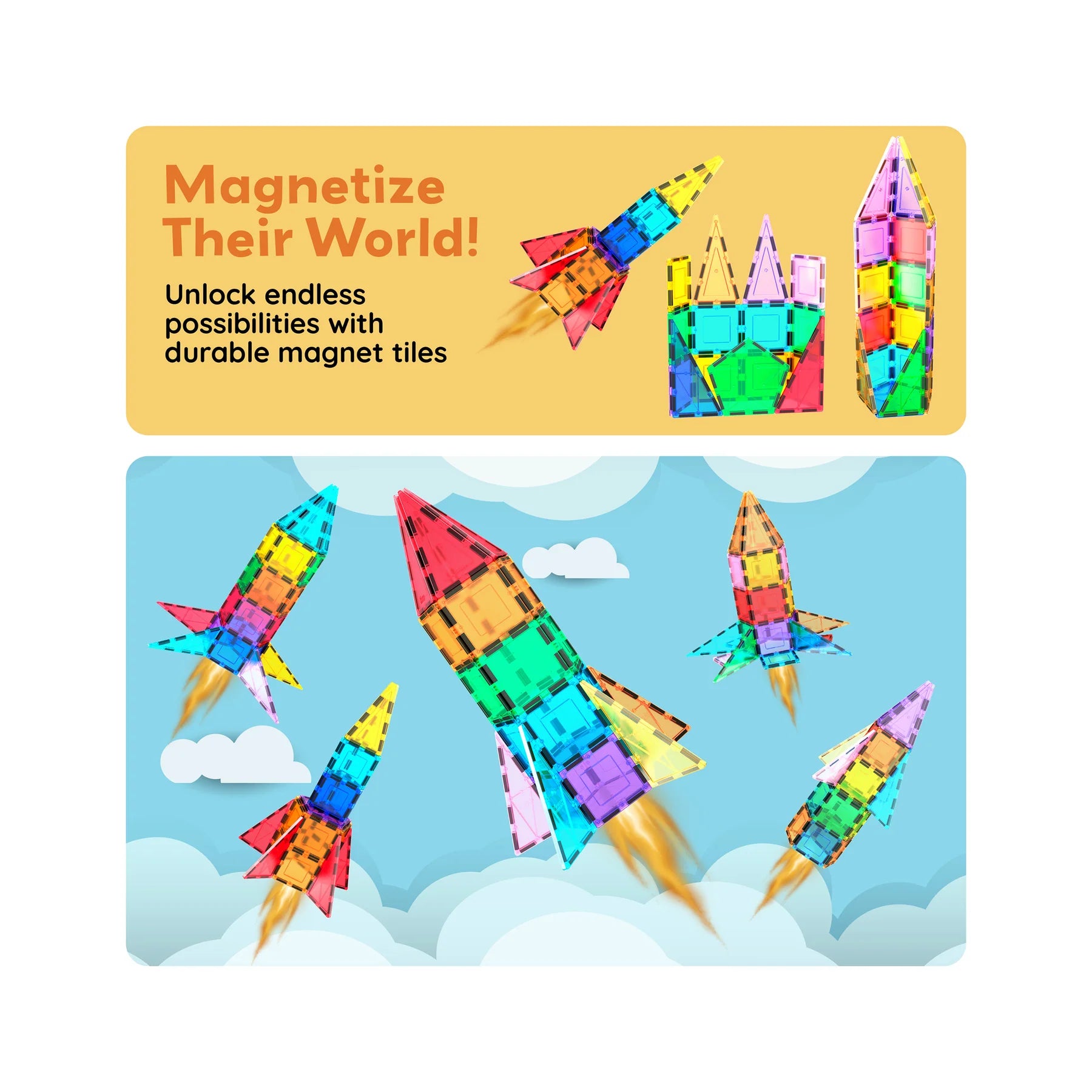 32PCS MAGNETIC TILES ROCKET SET
