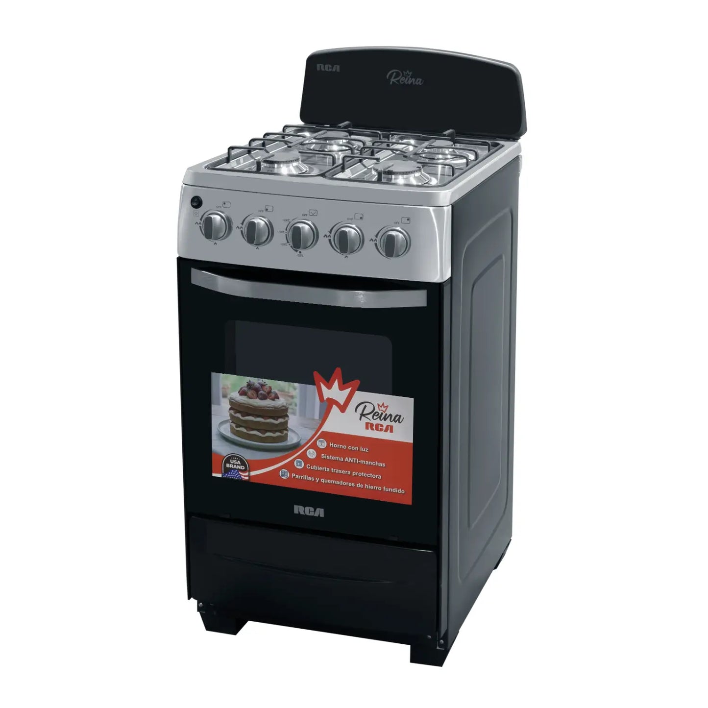 Estufa a Gas RCA 20" 4 Quemadores Color Negra RCCR26