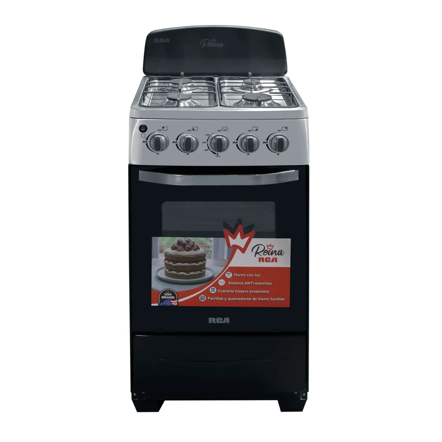 Estufa a Gas RCA 20" 4 Quemadores Color Negra RCCR26