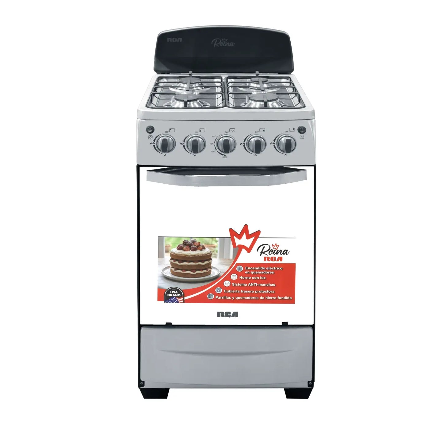 Estufa a Gas 20" 4 Quemadores Negra RCA RCCR27