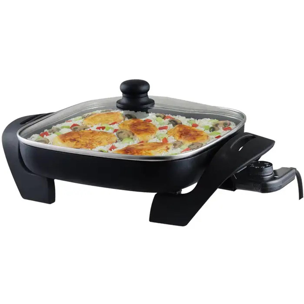 Sartén Eléctrico RCA RCGR10 1300W Antiadherente 30x30 cm con Tapa de Vidrio y Control de Temperatura