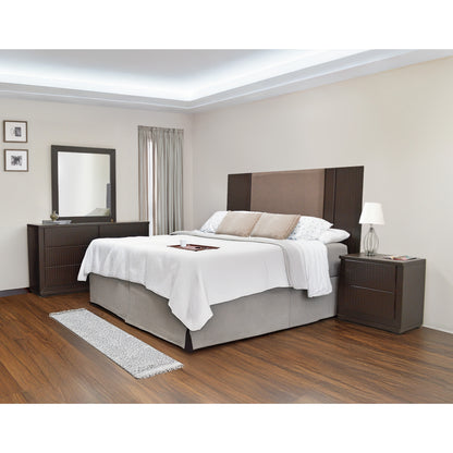 Juego de Recámara King Size Chipre: Cabecera Acolchada + 2 Mesas de Noche