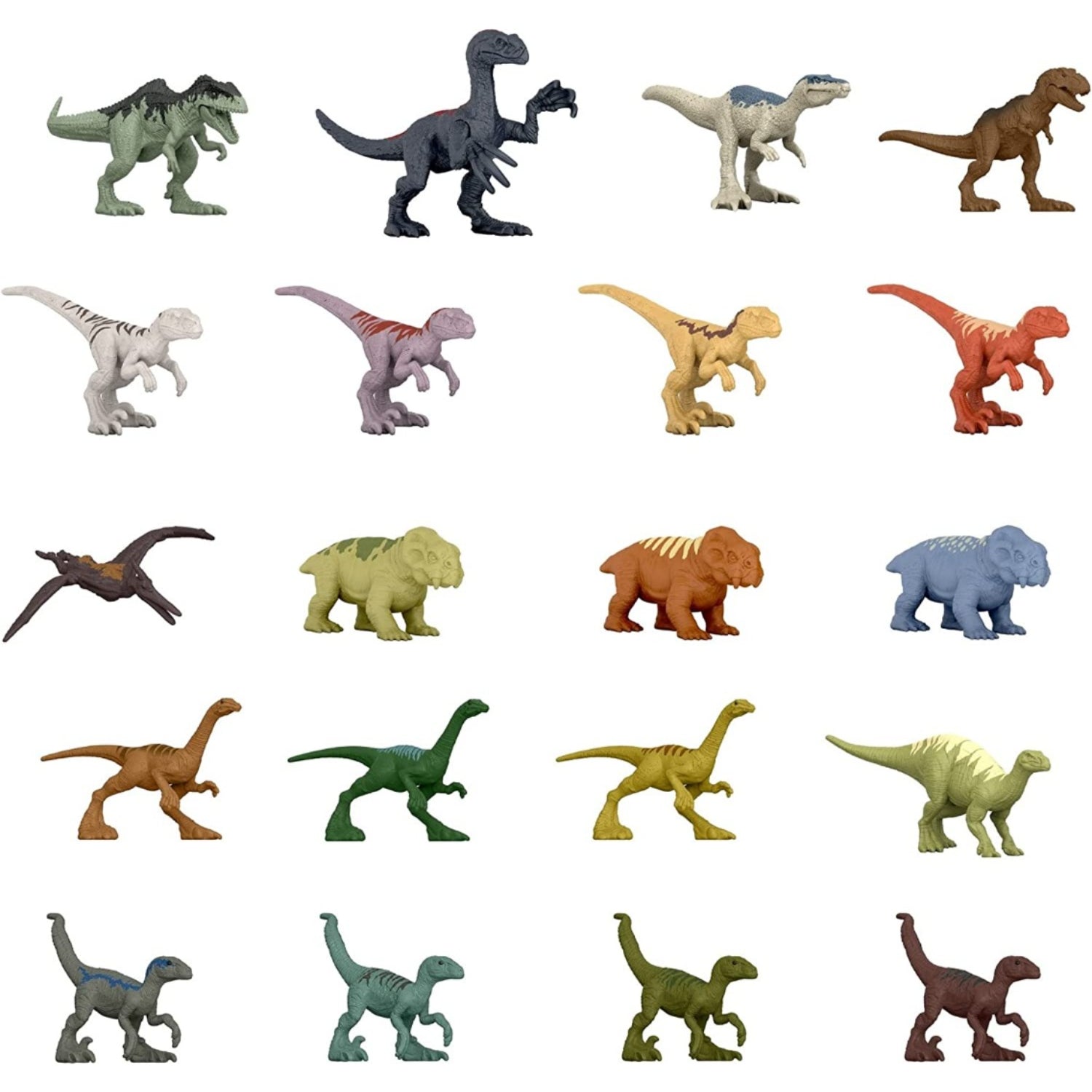 Figuras de dinosaurios variados en diferentes colores, ideal para juegos y colecciones