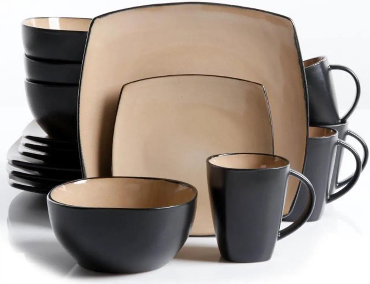 Set Vajilla Gibson Home Soho Lounge 16pz Cuadrada Taupe 69467.16
