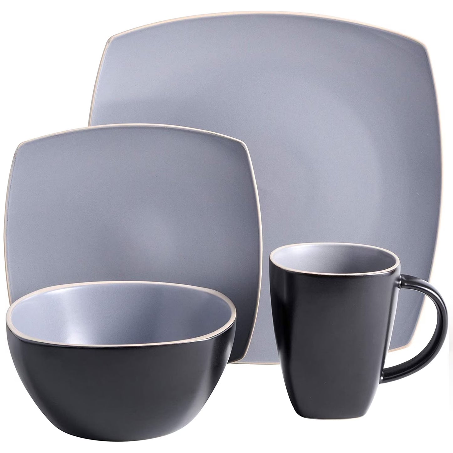 Set Vajilla Gibson Home Soho Lounge 16pz Cuadrada Gris Mate 94851.16