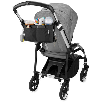 Accesorios para coche, organizador negro trasero en cochecito, con botellas y juguetes.
