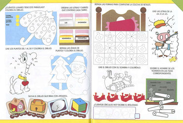 Actividades educativas, hoja con dibujos, instrucciones para colorear y completar.