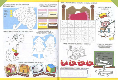 Actividades educativas, hoja con dibujos, instrucciones para colorear y completar.