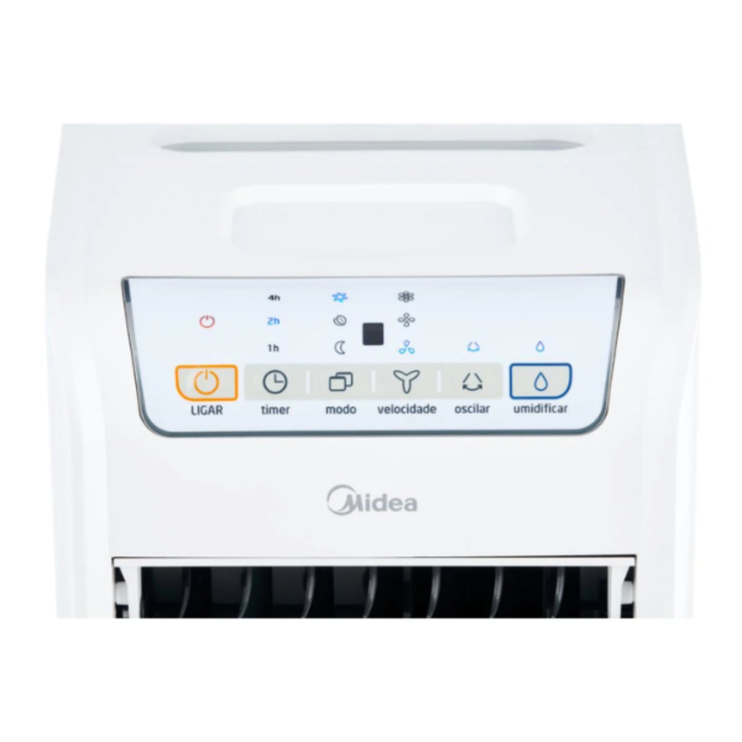 control de aire acondicionado portátil MIDEA, vista frontal con panel de botones