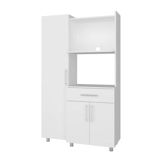 alacena blanca frontal con estantes y compartimentos para almacenamiento