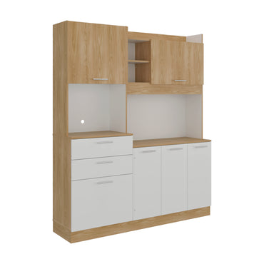 Alacena blanca y madera, vista frontal, ideal para la cocina y almacenamiento
