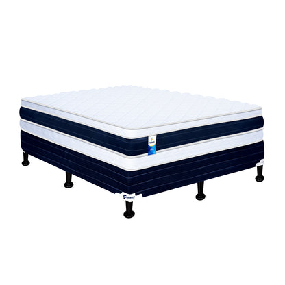Almohada blanca y azul modelo LL04 en cama con vista frontal