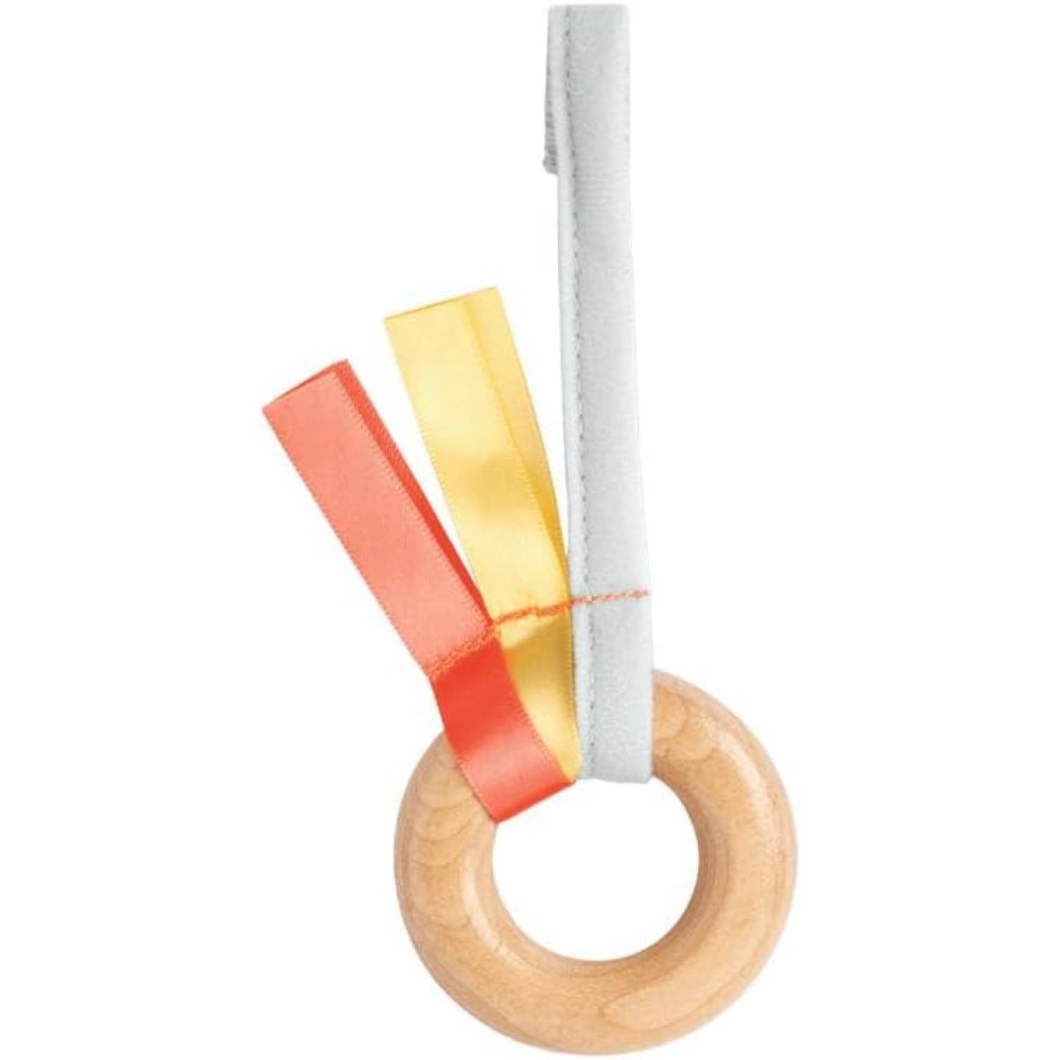 Sonajero de madera con cintas de colores, juguete para bebés