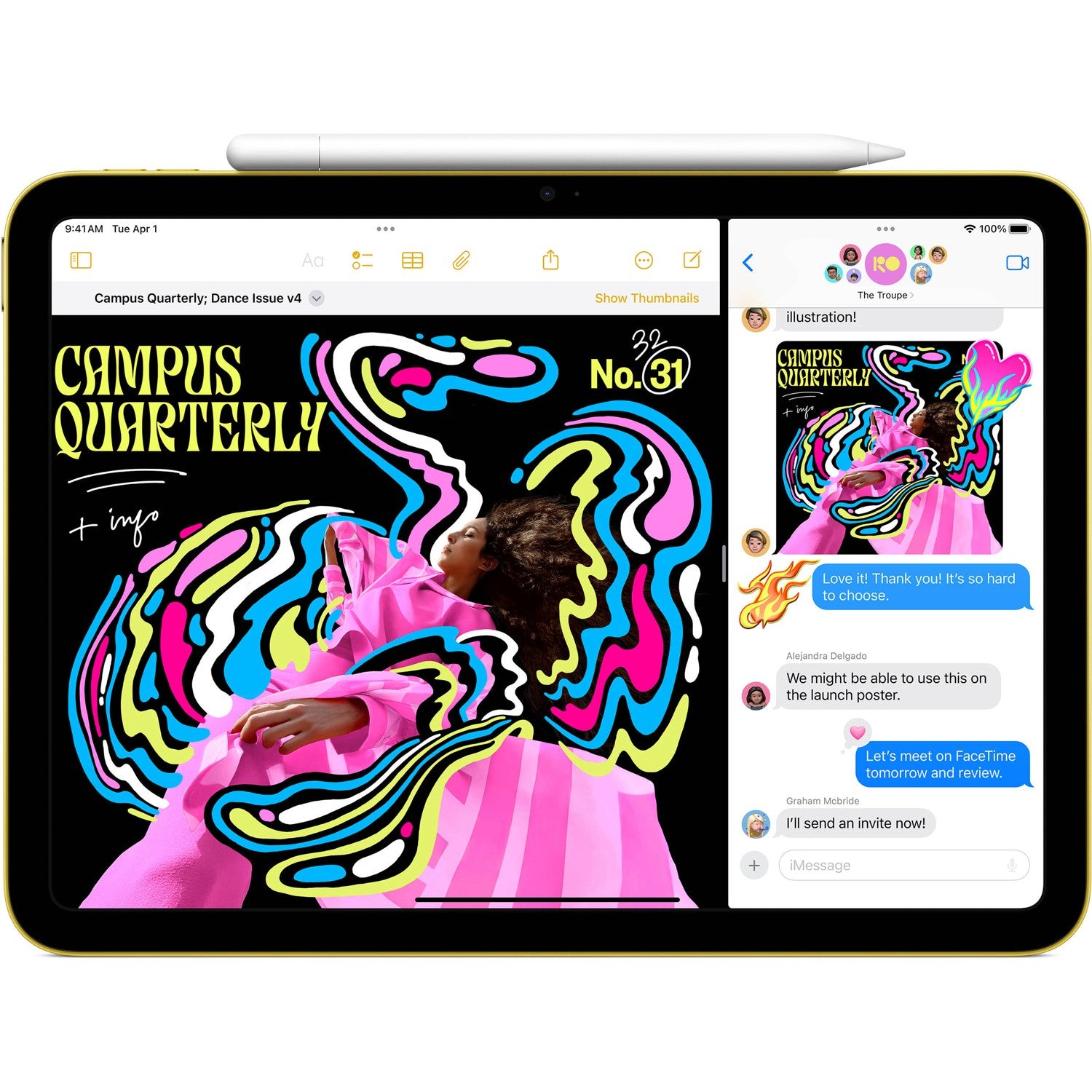 iPad Apple 11 pulgadas WiFi Cellular con diseño colorido, vista frontal y aplicaciones abiertas