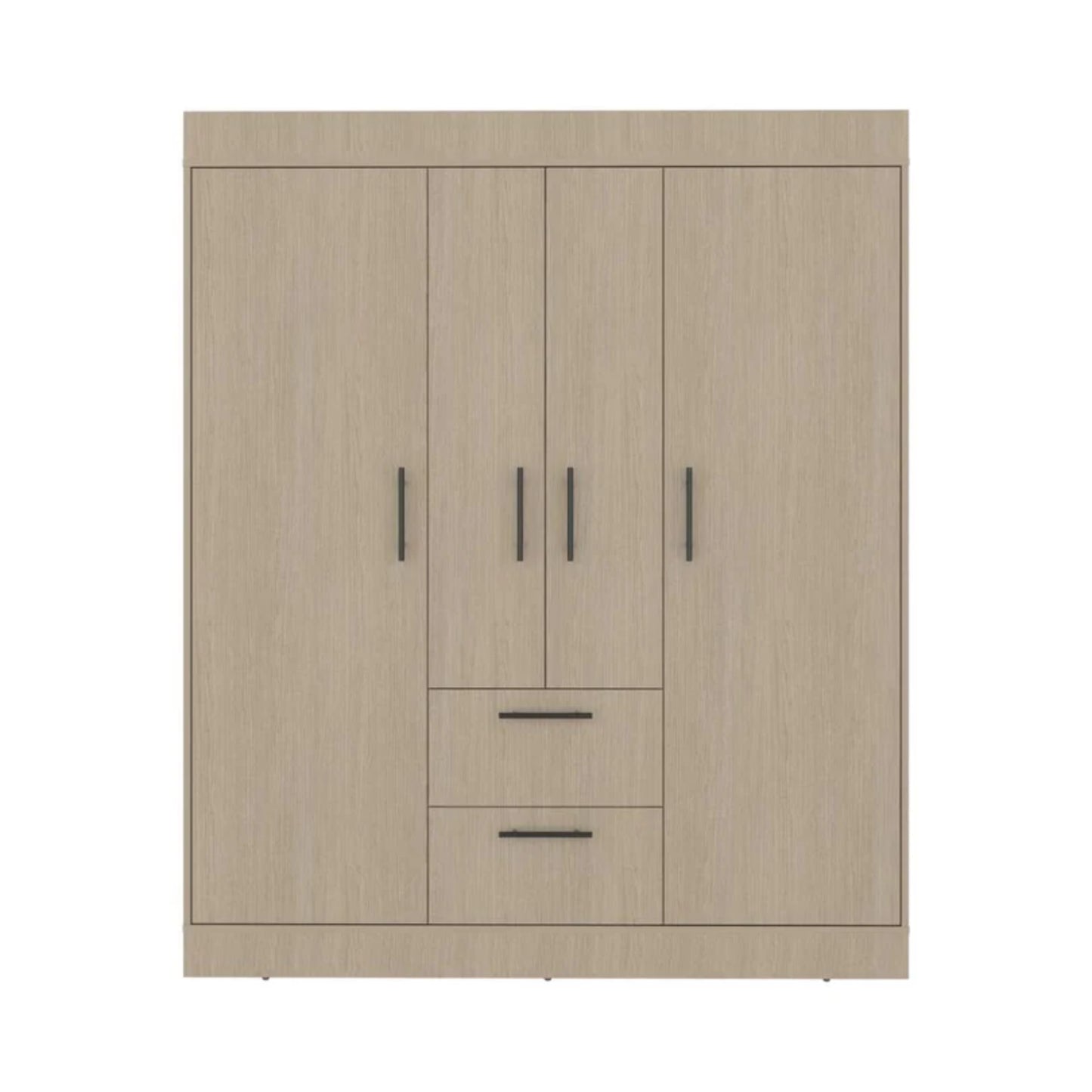 armario beige frontal con puertas y cajones, ideal para almacenamiento