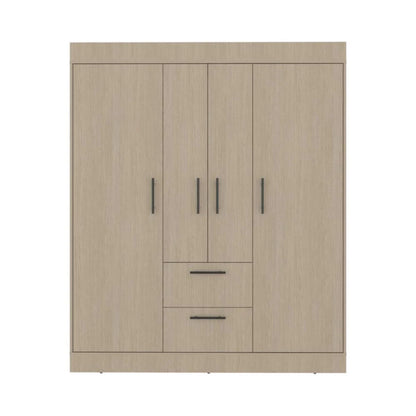 armario beige frontal con puertas y cajones, ideal para almacenamiento