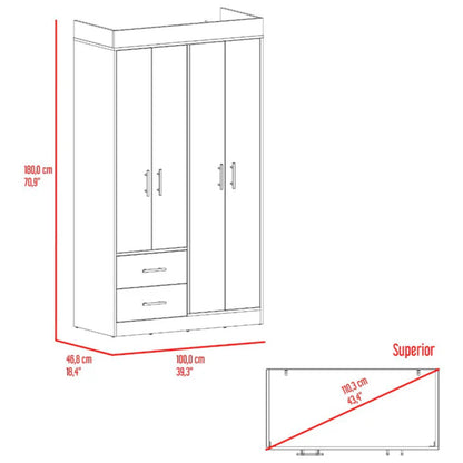armario blanco de dos puertas, vista frontal, diseño moderno y funcional