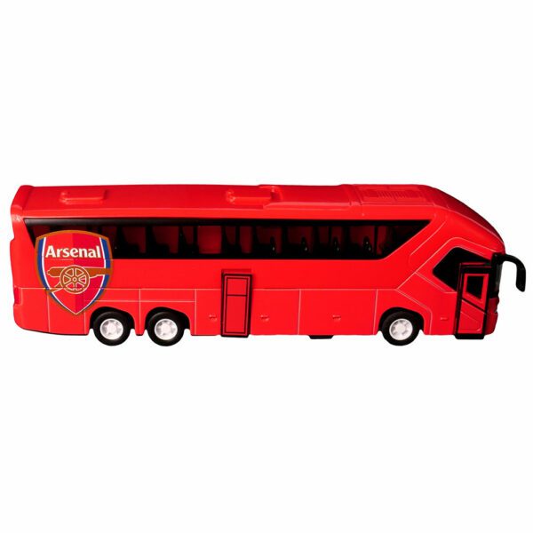 Autobús rojo de juguete Arsenal vista lateral para coleccionistas