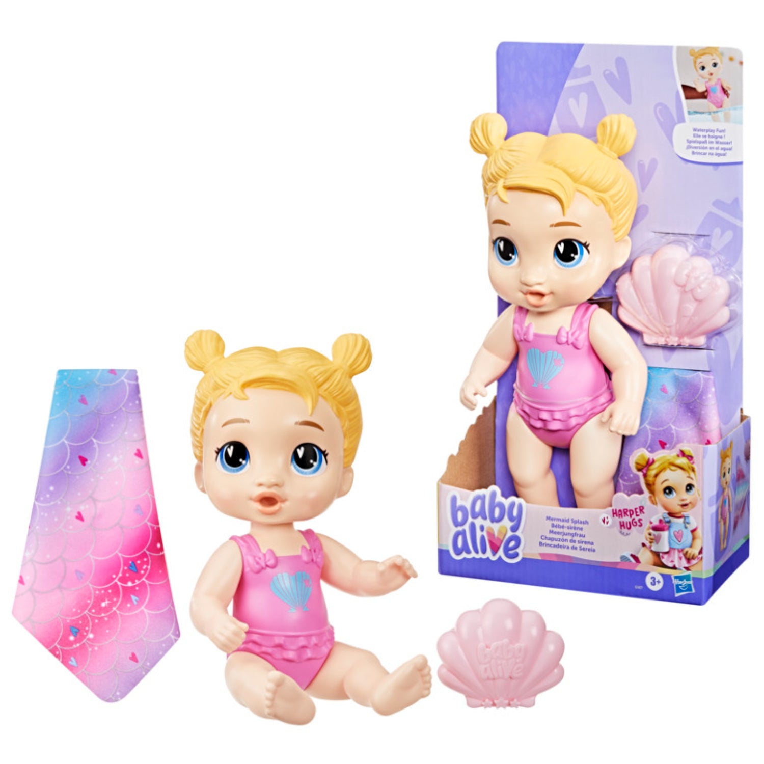 Muñeca Baby Alive la sirena con traje de baño rosa y cola colorida