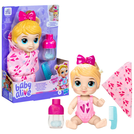 Muñeca Baby Alive con peinado rubio, botella y pañales, vista frontal