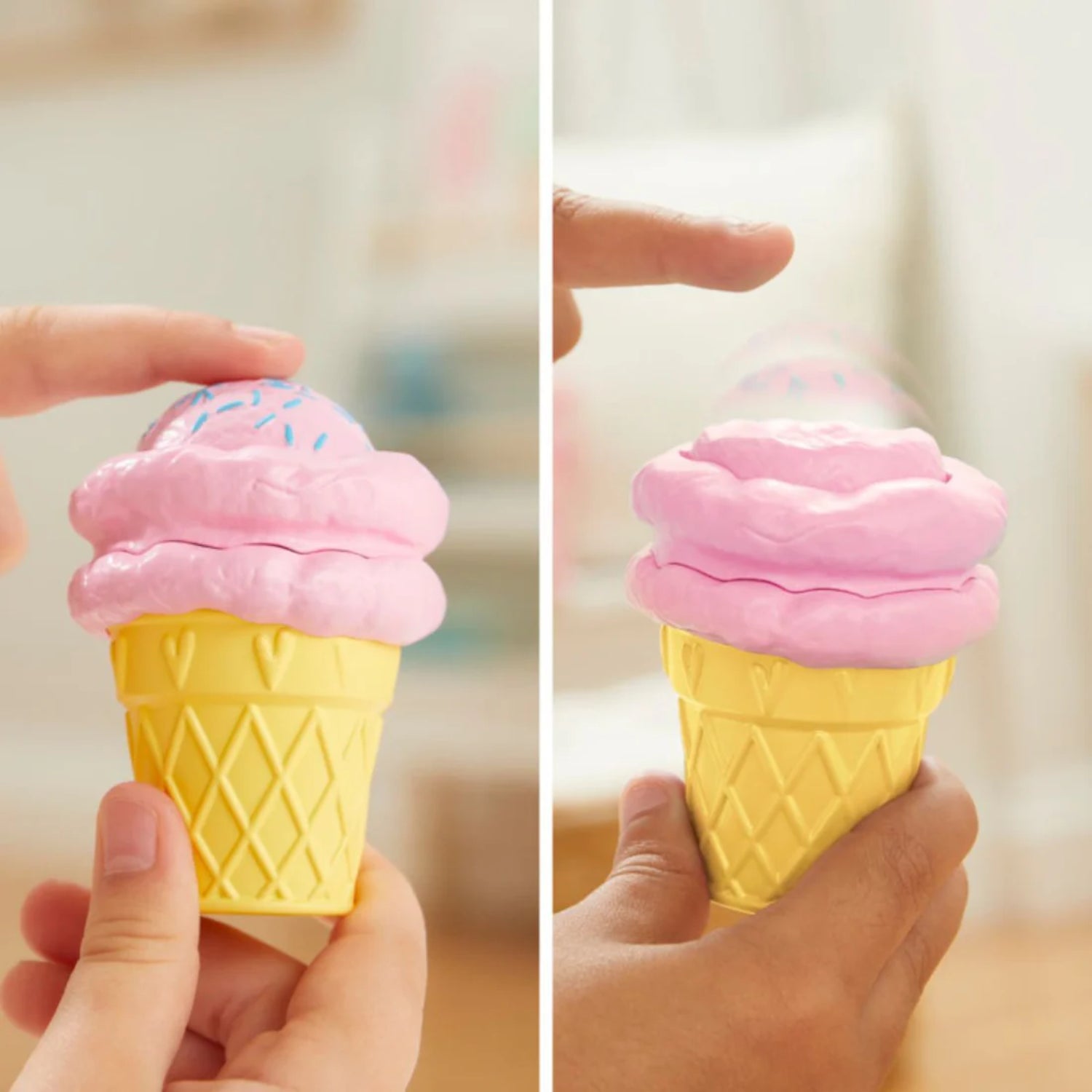 Muñeca interactiva BABY ALIVE con helado rosa en cono amarillo, vista detallada