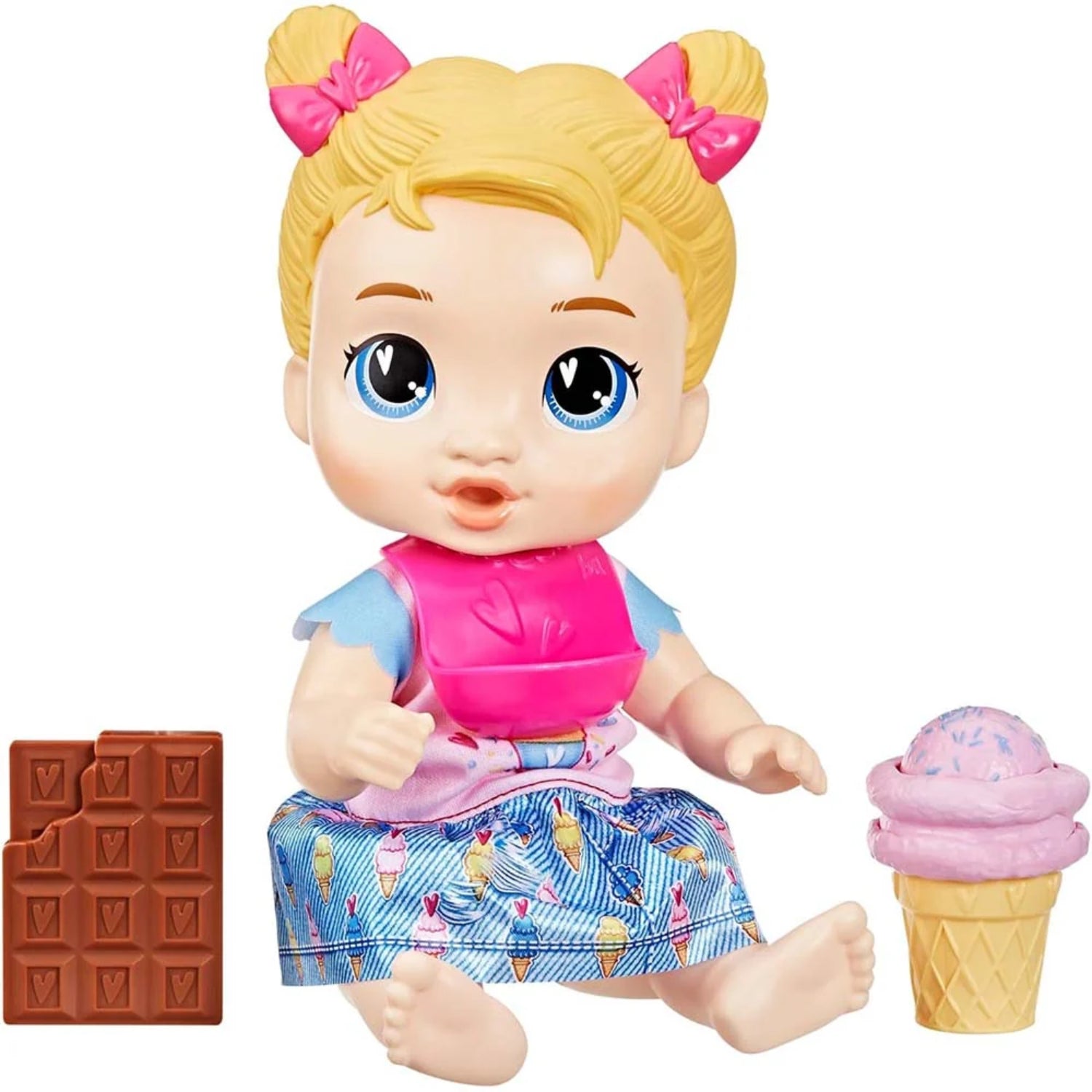 muñeca interactiva BABY ALIVE con atuendo colorido y accesorios de comida
