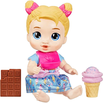 muñeca interactiva BABY ALIVE con atuendo colorido y accesorios de comida