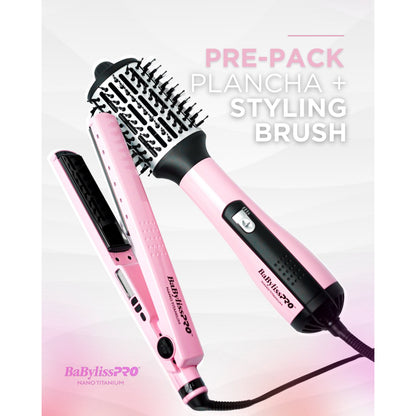 Combo plancha y cepillo alisador Miami Pink de BABYLISS PRO para un peinado fácil y rápido