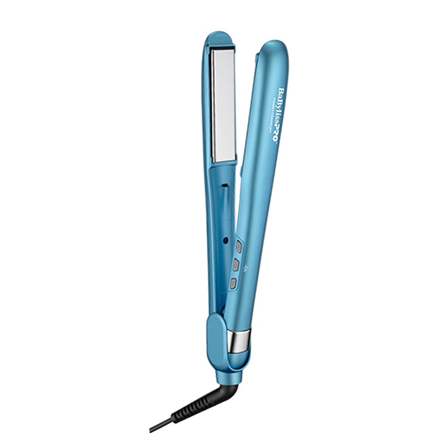 Plancha nano titanium BABYLISS PRO en color azul, ideal para alisar y dar brillo al cabello, comprar plancha nano titanium en Honduras.