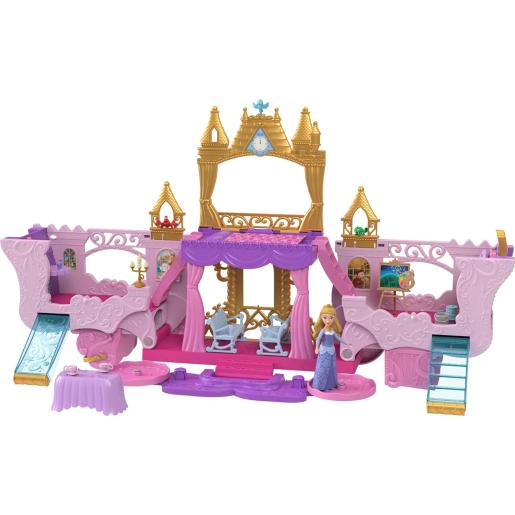 Carruaje Disney en color rosa, vista frontal de casa de muñecas con muebles
