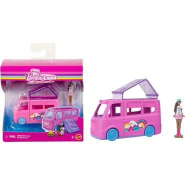 Furgoneta Barbie rosa con muñeca y techo desplegable, ideal para casa de muñeca barbie