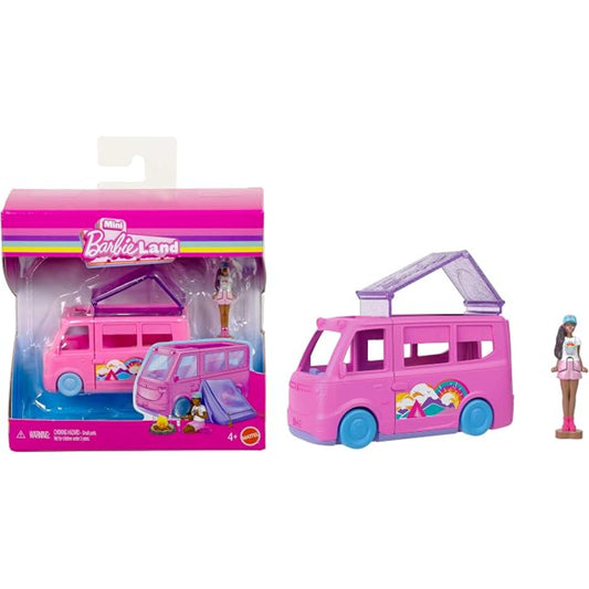 Furgoneta Barbie rosa con muñeca y techo desplegable, ideal para casa de muñeca barbie