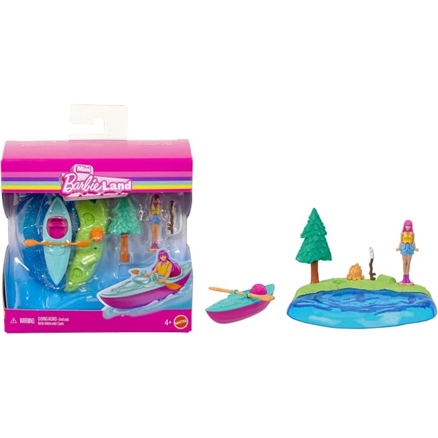 Casa de muñeca Barbie: set de kayak con muñeca y accesorios en colores brillantes